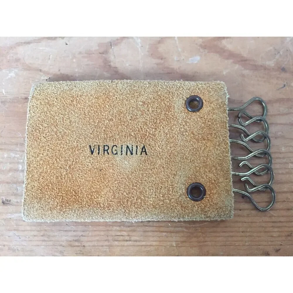 Vtg Southwestern Beaded Cow Hide Leather Snap Key Wallet Virginia VA Souvenir